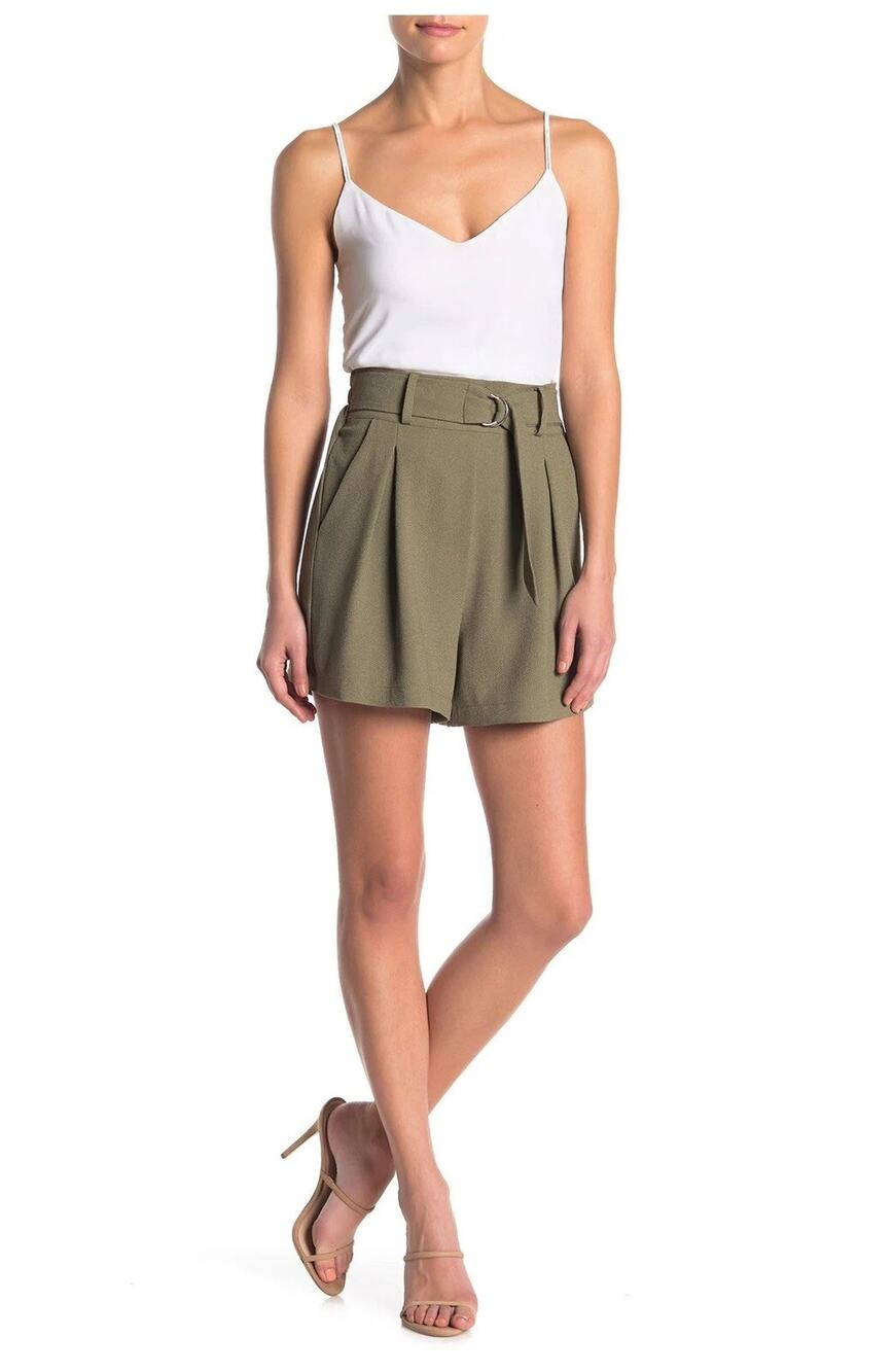 ABOUND Women's Belted High Waist Pleated Shorts High-Rise Green Size XXL NWT